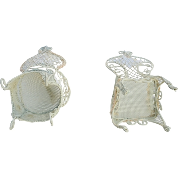 Dollhouse 2 Piece Chairs White Wire Wicker 8 ½ Inches Tall - Picture 6 of 7